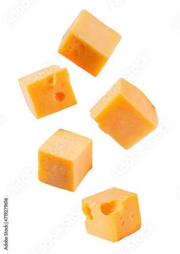  flying delicious cheese cubes - isolated