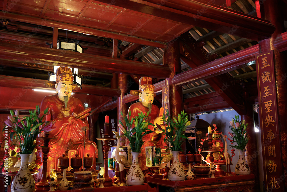 Statues of the Ceremonial Room in the Temple of Literature in Hanoi, Vietnam