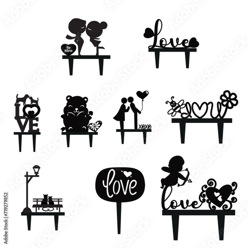 Toppers for Valentine's Day, Love valentine topper, pet love, cupid love, cupid topper, silhouette topper