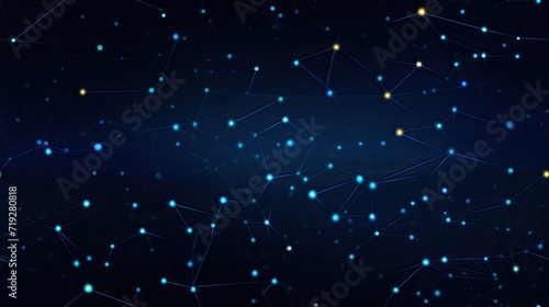 Abstract technology background with lines and stars. A futuristic representation of hi-tech innovation with seamless integration of glowing elements on dark blue background.