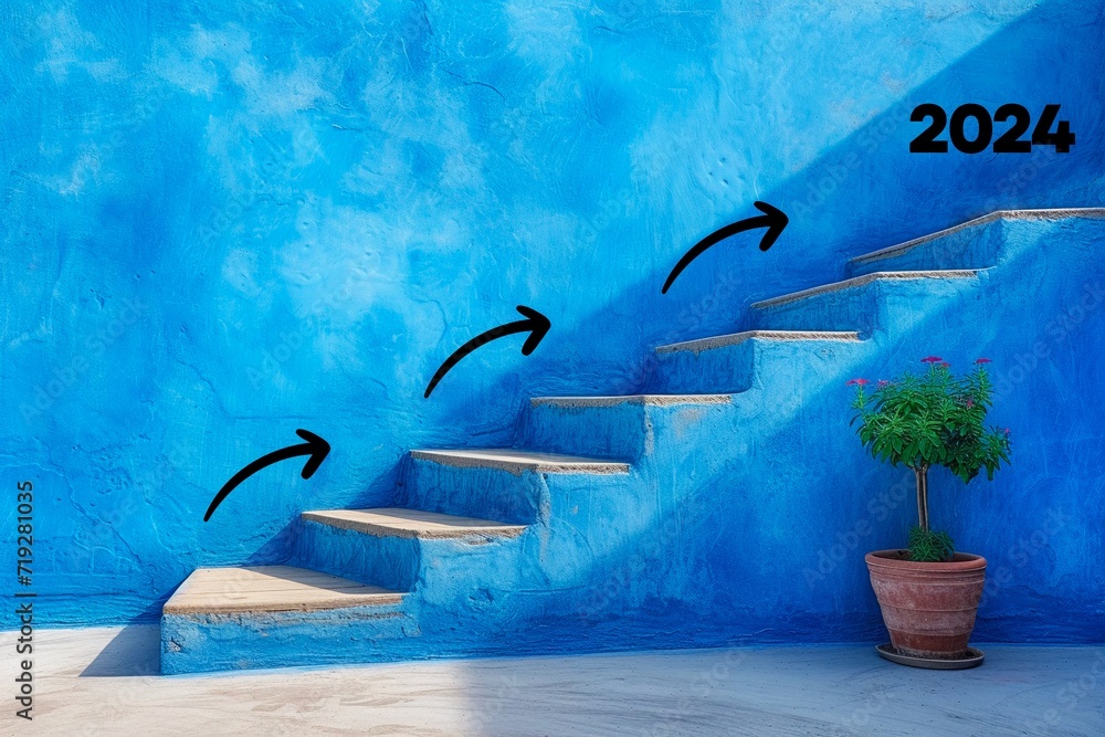 Staircase With Target Blue Wall As A Guide 2024 Success Progress staircase-with-target-blue-wall-as-a-guide-2024-success-progress