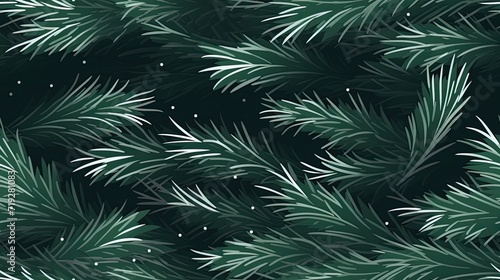 Abstraction of green needles with snow. Cartoon-style illustration of snowy needles