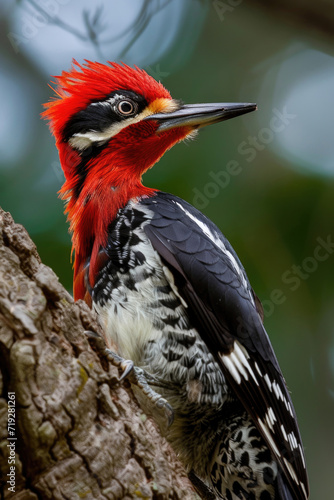 The majestic red plumage of a woodland drummer © Venka