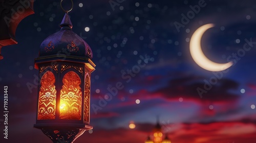 Ramadan moon crescent moon on night with sky