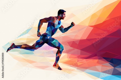 a colored abstract image of a man running, in the style of geometric, iconic imagery © panu101