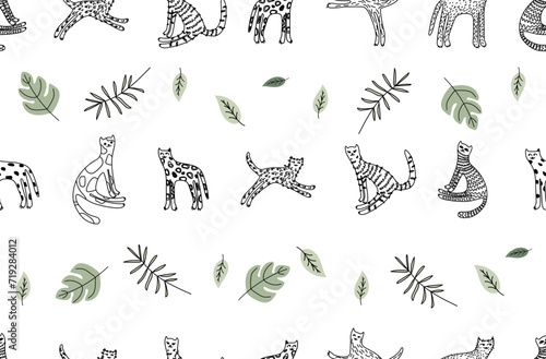 Cat Outline Seamless Vector Pattern