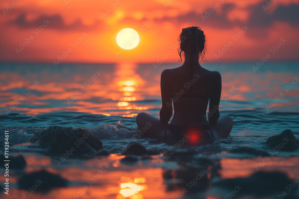 yoga on the beach at sunset