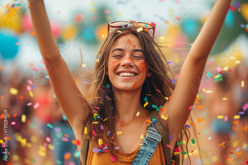 happy person at a festival, summer good vibes and colorful