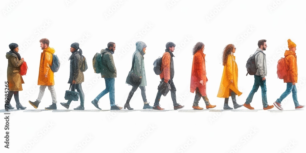 Businesspeople in motion isolated on white background, urban rush, pedestrians crossing. Businesspeople in motion isolated on white background, urban rush, pedestrians crossing.