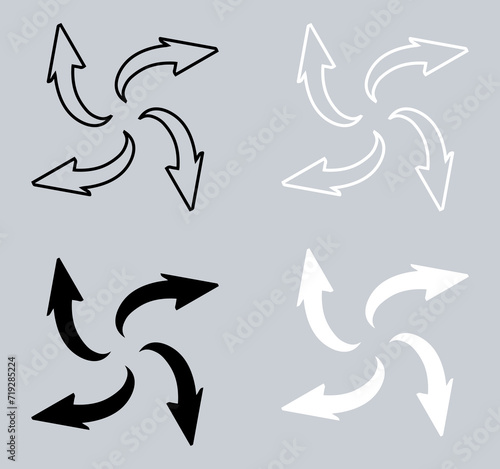 Set of Outward arrow icon. Four Arrows icon sign symbol in trendy flat style. Arrow pointing outward vector icon illustration isolated on gray background