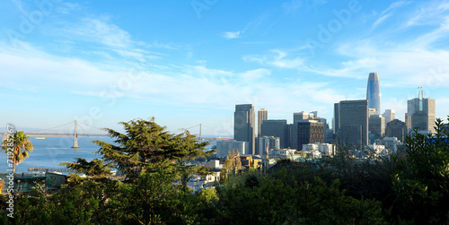 Panoramic view of downtown San Francisco Skyline from the hills above.