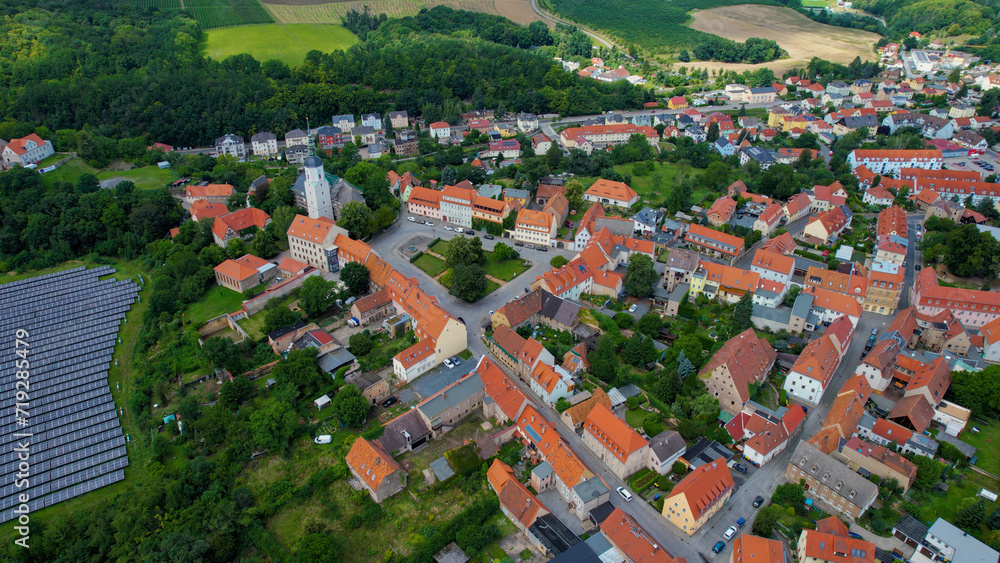 Aeriel view of the old town of the city Dohna in Germany on a late spring day