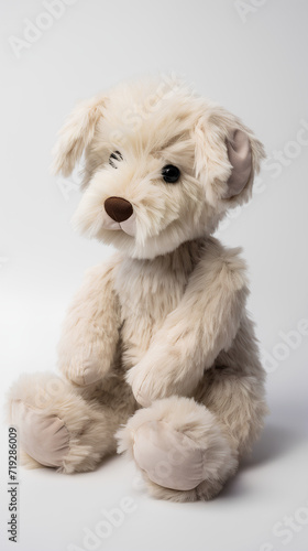 Stuffed dog. Plain white background.