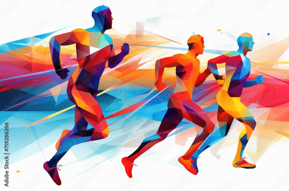 the color running men's graphic in abstract form, in the style of figure-focused