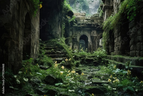 Mystic Temple Relics Within Overgrown Woodlands
