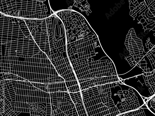 Vector road map of the city of Bayside  New York in the United States of America with white roads on a black background.