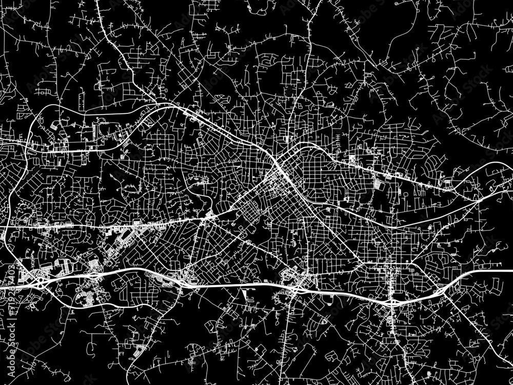 Vector road map of the city of Burlington  North Carolina in the United States of America with white roads on a black background.