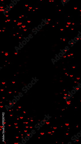 Red heart particle effect material facing outward (transparent background) MOV with alpha channel, vertical type, frame, overlay,Image for Valentine's Day, Anniversary, Mother's Day, Marriage.