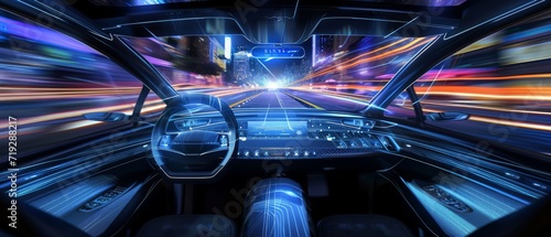 A Concept Of Autonomous Driving Technology In Action. Сoncept Self-Driving Cars, Ai Algorithms, Intelligent Transportation Systems, Future Mobility, Automotive Innovation photo