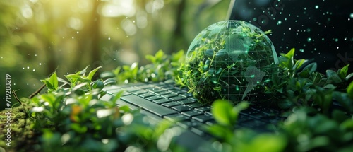 A Concept Of Environmentallyfriendly Computing With Efficient Technology And Sustainability Focus. Сoncept Green Computing, Energy Efficient Technology, Sustainable Computing, Eco-Friendly Technology photo
