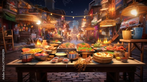 Traditional asian street food stall at night. photo