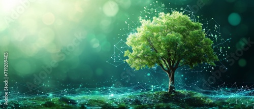A Tree Symbolizes The Merging Of Nature And Technology, Promoting Ecofriendly Innovations. Сoncept Eco-Tech Integration, Nature-Inspired Innovations, Sustainable Tech Solutions