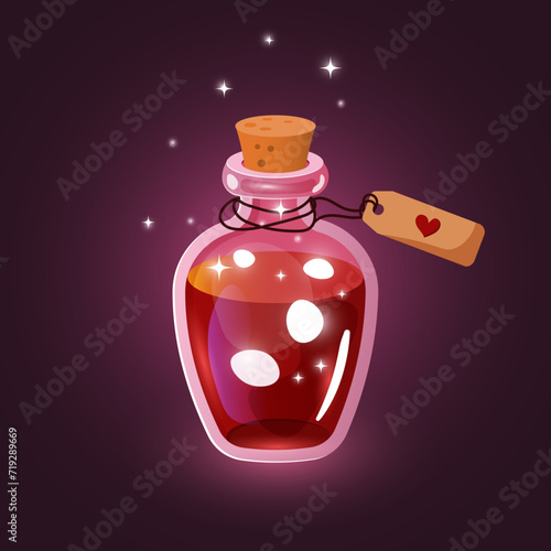 bottle with red and shining love potion - vector illustration for Valentine's day