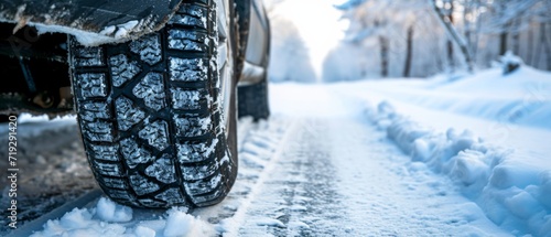 Winter Car Tires: Prepared For Snowy Roads Ahead In Stunning Detail. Сoncept Winter Car Maintenance Tips, Essential Winter Driving Accessories, Winter Weather Driving Safety Tips © Ян Заболотний