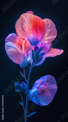 A vibrant Sweet Pea blossom, delicately capturing the intricate details of its petals and the subtle play of light. 8K.