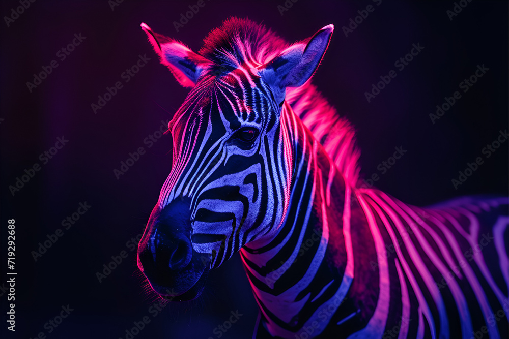 Illuminated Zebra Portrait in Vivid Colors
