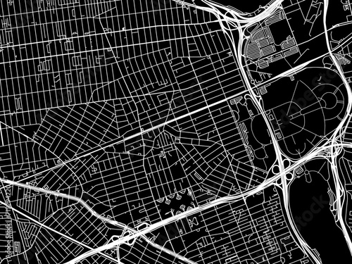 Vector road map of the city of Corona  New York in the United States of America with white roads on a black background.