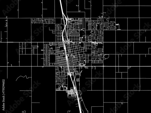 Vector road map of the city of Delano  California in the United States of America with white roads on a black background.