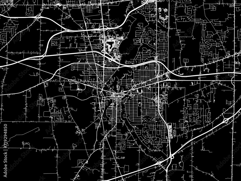 Vector road map of the city of Elyria  Ohio in the United States of America with white roads on a black background.