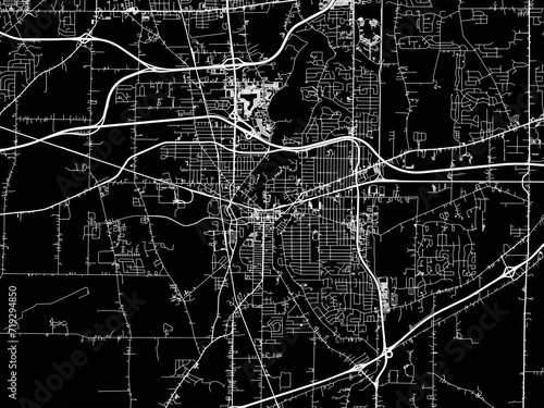 Vector road map of the city of Elyria Ohio in the United States of America with white roads on a black background.