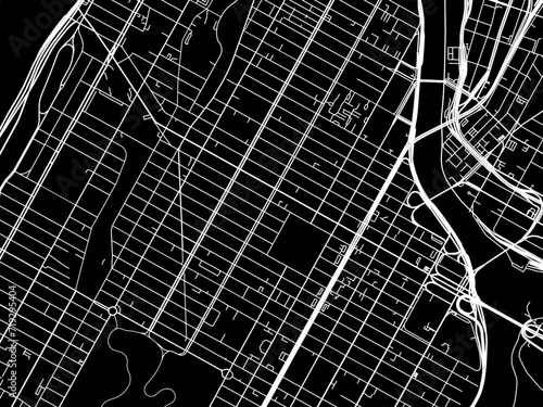 Vector road map of the city of Harlem  New York in the United States of America with white roads on a black background.