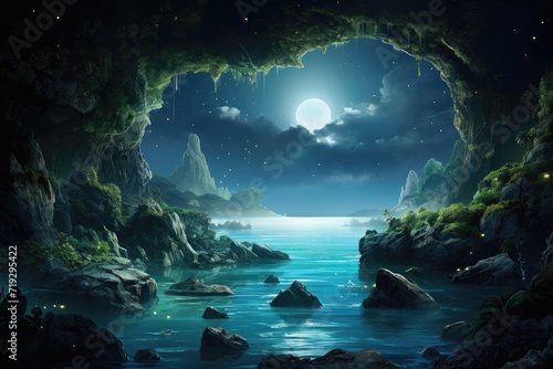 Moonlit Sea Cave Fantasy