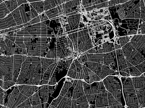 Vector road map of the city of Hempstead  New York in the United States of America with white roads on a black background.