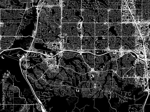 Vector road map of the city of Highlands Ranch Colorado in the United States of America with white roads on a black background.