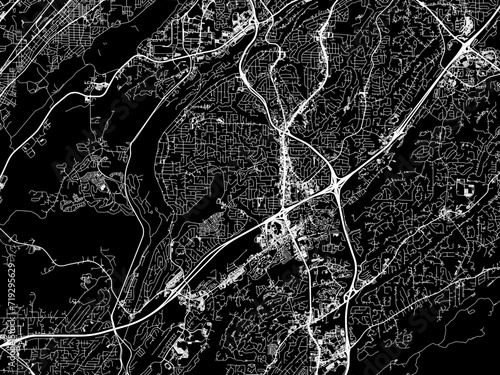 Vector road map of the city of Hoover  Alabama in the United States of America with white roads on a black background.