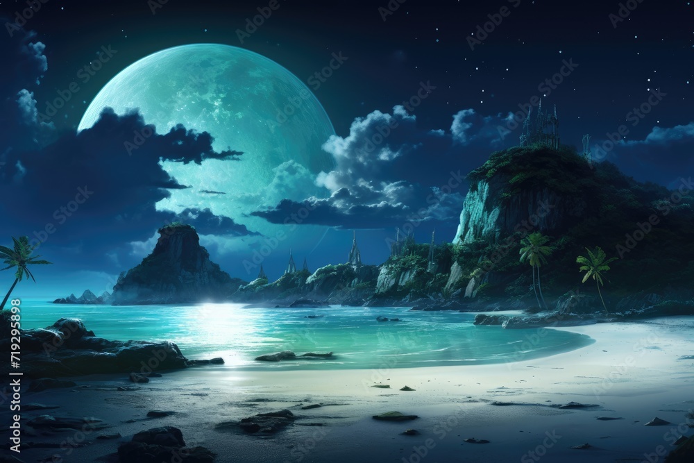 Moonlit Cave Along the Fantasy Sea