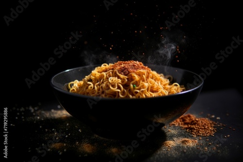 Instant noodles sparkles food hot cuisine. Snack gourmet delicious meat food. Generate Ai