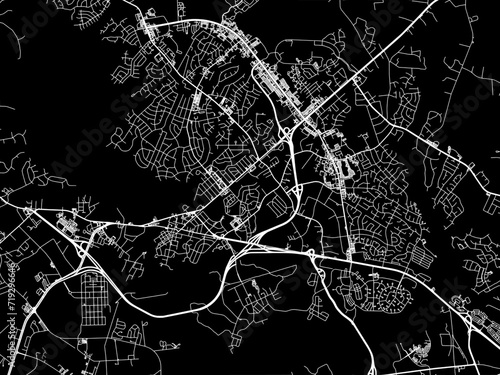 Vector road map of the city of Jacksonville  North Carolina in the United States of America with white roads on a black background.