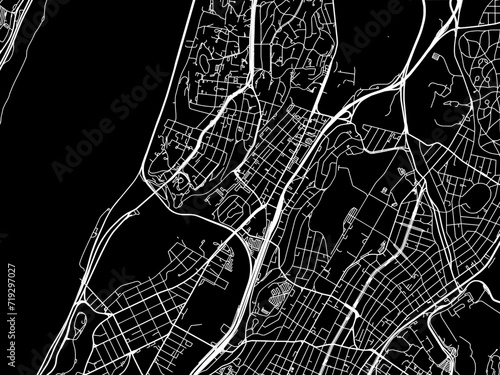 Vector road map of the city of Kings Bridge  New York in the United States of America with white roads on a black background.