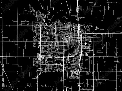 Vector road map of the city of Lodi  California in the United States of America with white roads on a black background.