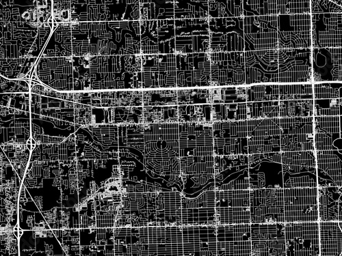 Vector road map of the city of Livonia  Michigan in the United States of America with white roads on a black background.