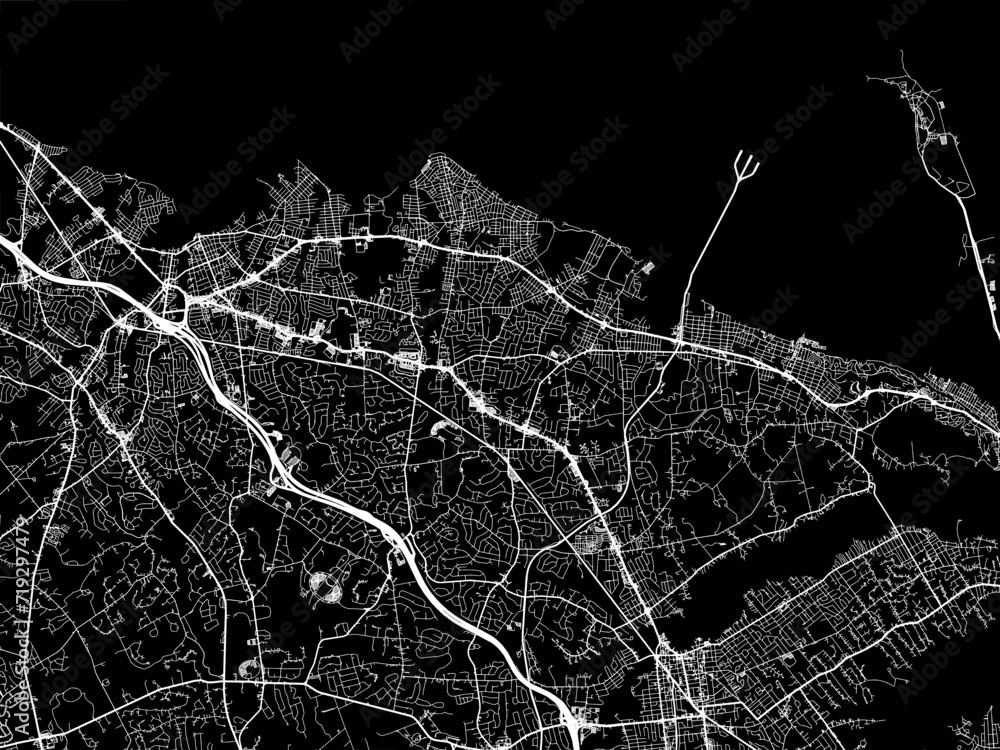 Vector road map of the city of Middletown  New jersey in the United States of America with white roads on a black background.