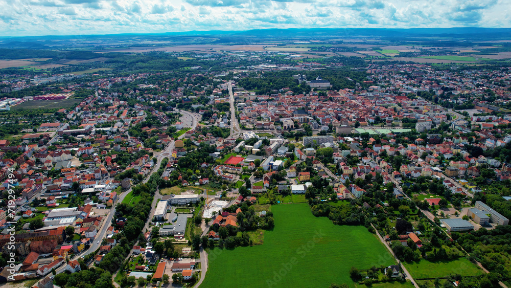 Aeriel view of the old town of the city Gotha in Germany on a late spring day
