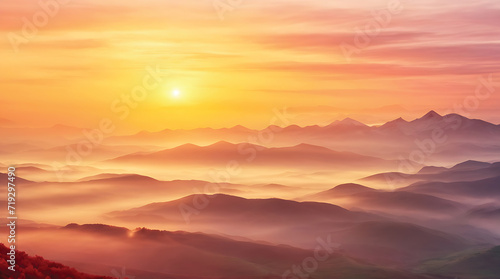 Foggy morning panoramic view of the mountains. Beautiful realistic vector landscape © UN