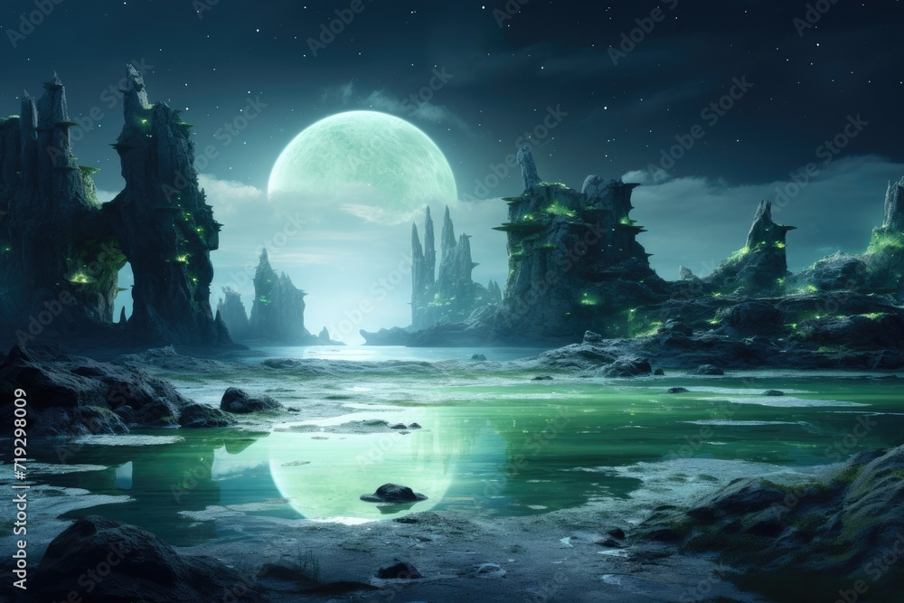 Naklejka premium Moonlit Sea Cave Fantasy