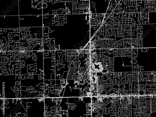 Vector road map of the city of Orland Park  Illinois in the United States of America with white roads on a black background. photo
